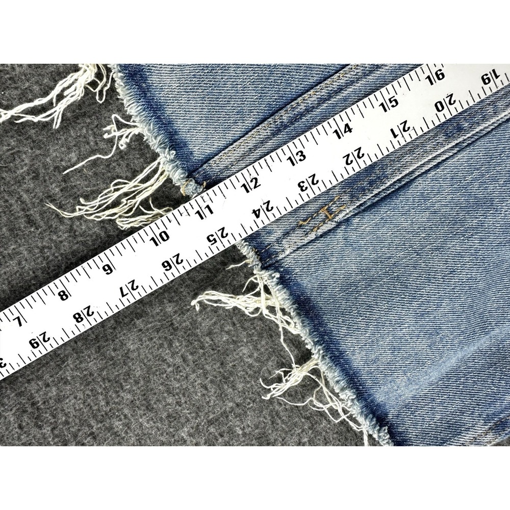 ZARA Jean Jacket Womens Medium Denim Cropped Grunge Collarless Raw Hem - Picture 9 of 10